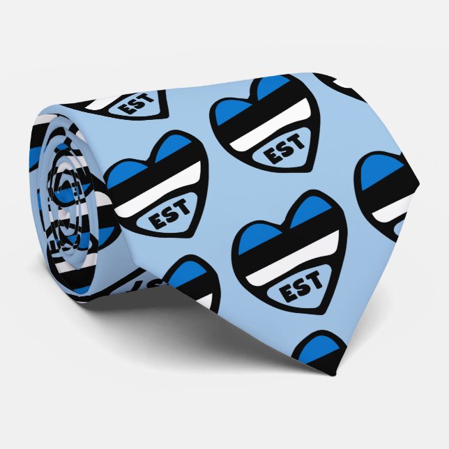 Estonia Country Code Flag Heart, EST Tie (Rolled)