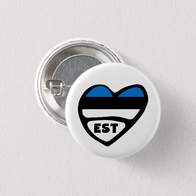 Estonia Country Code Flag Heart Pin Badge, EST (Front & Back)