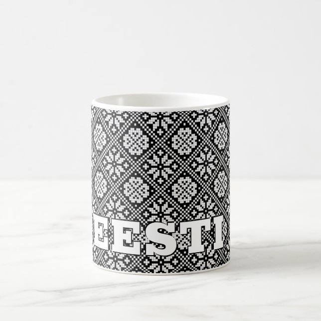 Estonia Eesti Ethnic Black White Knitting Pattern Coffee Mug (Center)