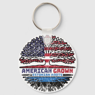 Estonia Estonian American USA Tree Roots Flag Key Ring