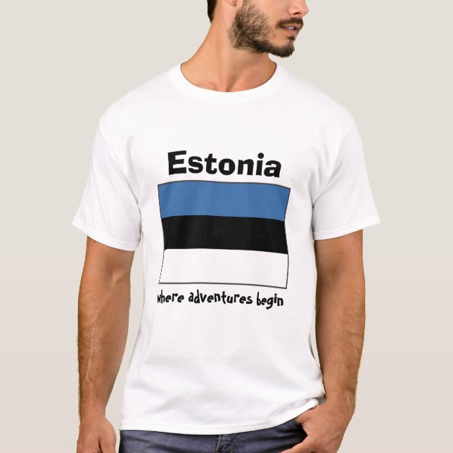 Estonia Flag + Map + Text T-Shirt (Front)