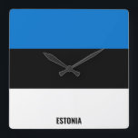 Estonia Flag Patriotic Square Wall Clock<br><div class="desc">Estonia Flag Patriotic Square Wall Clock with the Estonia flag printed all over the clock. Transparent clock numbers in the matching colours and the beautiful "Peachy Keen" font are placed over the flag colours. This beautiful design is stunning gift and great show piece on the wall . © 2021 CoutriesOfTheWorld...</div>