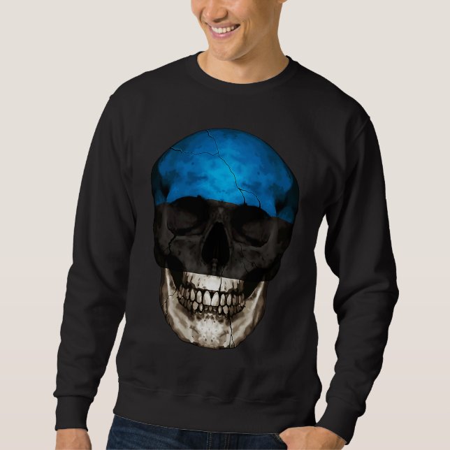 Estonia Flag Skull Estonian Roots Proud Patriotic Sweatshirt (Front)