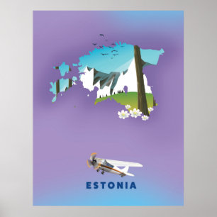 Estonia Illustrated map tourist poster