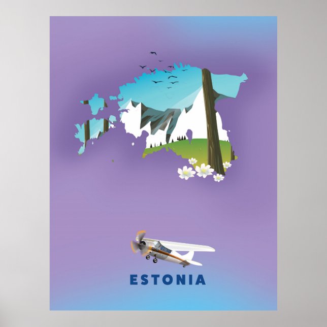 Estonia Illustrated map tourist poster (Front)