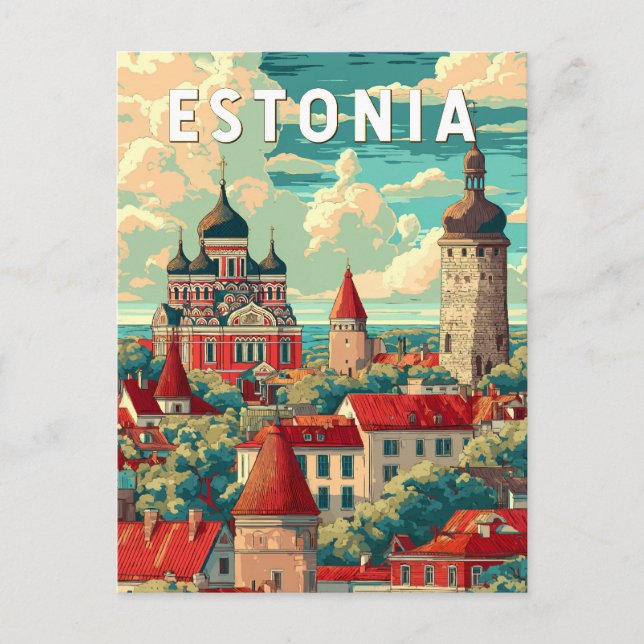 Estonia Illustration Travel Art Vintage Postcard (Front)