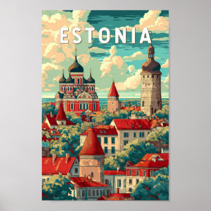 Estonia Illustration Travel Art Vintage Poster
