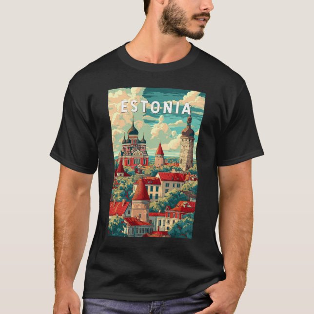Estonia Illustration Travel Art Vintage T-Shirt (Front)