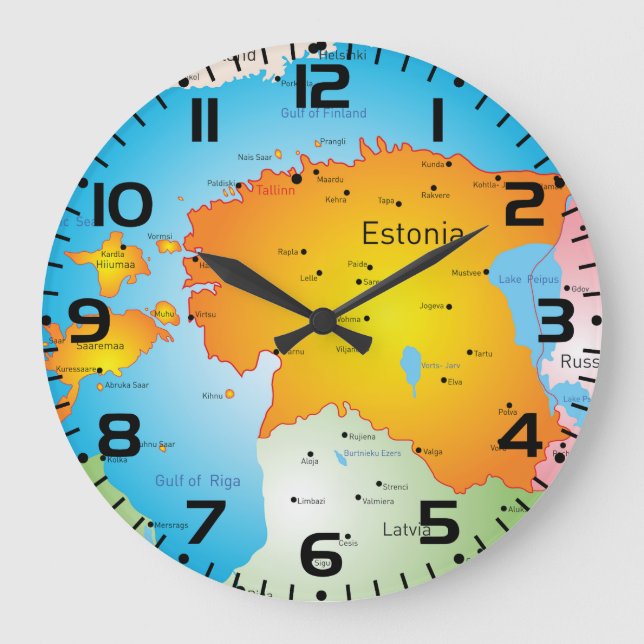 Estonia Map Baltic Country and Cities Large Clock (Front)