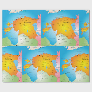 Estonia Map Baltic Country and Cities Wrapping Paper