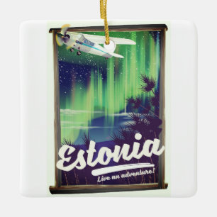 Estonia Northern lights adventure poster. Ceramic Ornament