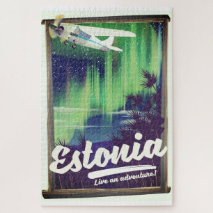 Estonia Northern lights adventure poster. Jigsaw Puzzle