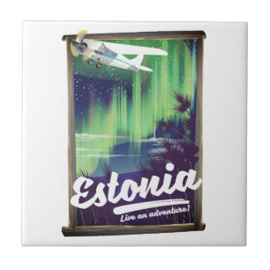 Estonia Northern lights adventure poster. Tile