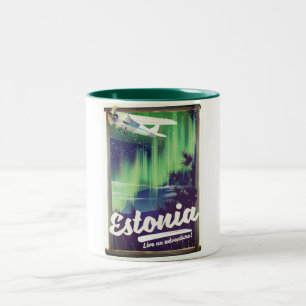 Estonia Northern lights adventure poster. Two-Tone Coffee Mug