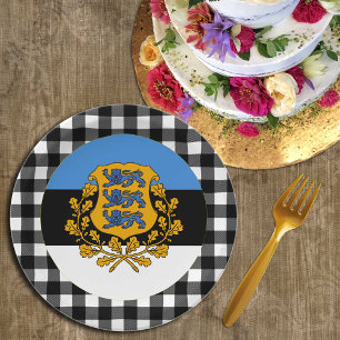 Estonia Plate, buffalo plaid & Estonian Flag Paper Plate
