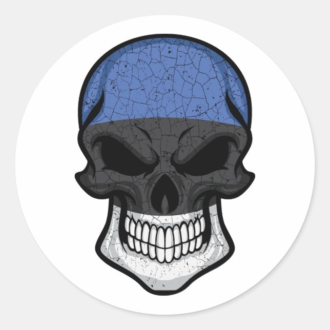 Estonia Smiling Skull Flag Classic Round Sticker (Front)