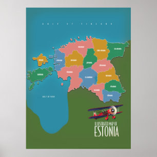 Estonia Vintage travel poster map