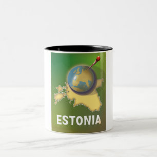 Estonia Vintage travel poster map Two-Tone Coffee Mug