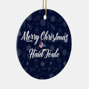 Estonian American Bilingual Merry Christmas Ceramic Ornament