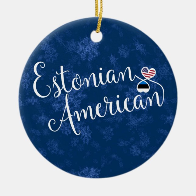 Estonian American Hearts, Christmas Tree Ornament, Ceramic Ornament (Front)