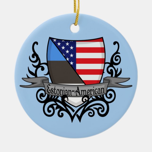 Estonian-American Shield Flag Ceramic Tree Decoration (Front)