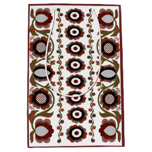 Estonian antique folk art pattern with flowers medium gift bag