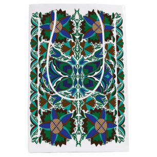 Estonian Blue Vintage folk art pattern with flower Medium Gift Bag