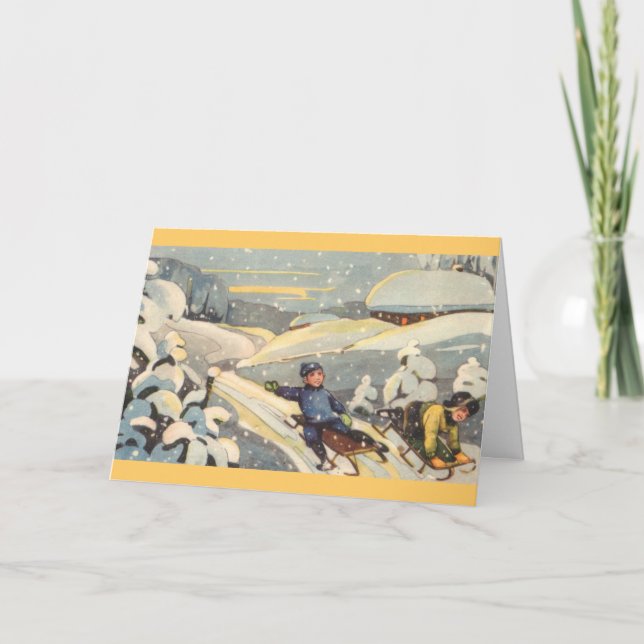 Estonian Children on Sleds Holiday Card (Front)