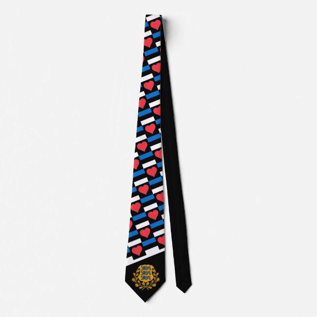 Estonian Flag Heart Pattern Estonia National Pride Tie (Front)