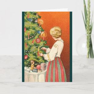 Estonian Girl at Christmas Tree Holiday Card