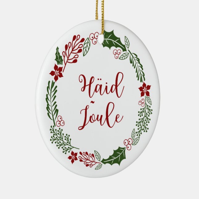 Estonian Merry Christmas Wreath, Häid jõule Ceramic Ornament (Right)