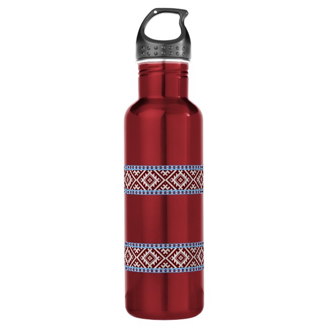 Estonian Woven Two Stripes Järva-Jaani Belts Red 710 Ml Water Bottle (Front)