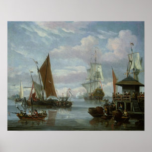 Estuary Scene with Boats and Fisherman Poster
