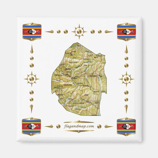 Eswatini Map + Flags Magnet (Front)