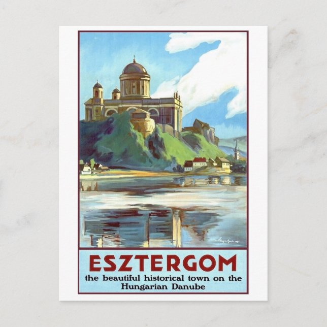 Esztergom city on Danube river, Hungary, vintage Postcard (Front)