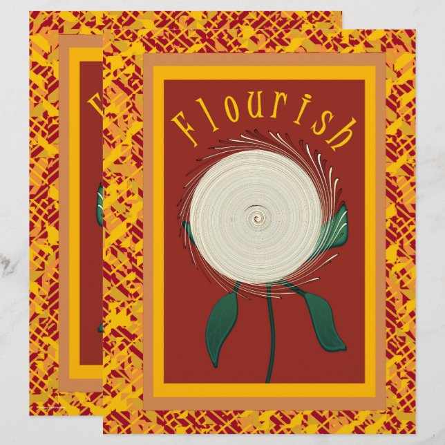 ET Flourish Flower Scrapbook Paper 2-Sided Page (Front/Back)