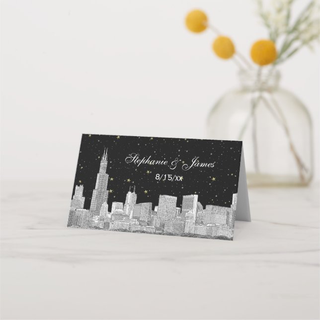 Etch Chicago Starry Skyline DIY BG Escort Card #3 (Front)