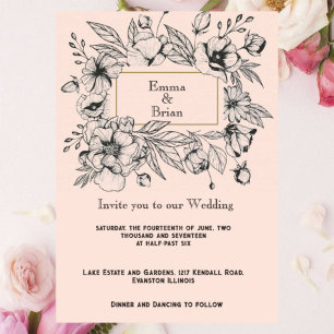 Etched  antique Floral frame Invitation