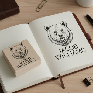 Etched Bear Head With Full Name Wood Art Stamp