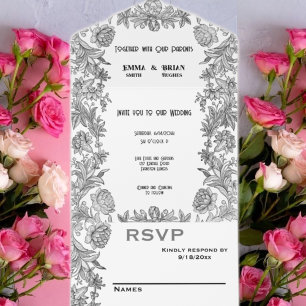Etched floral All in One Wedding Invite