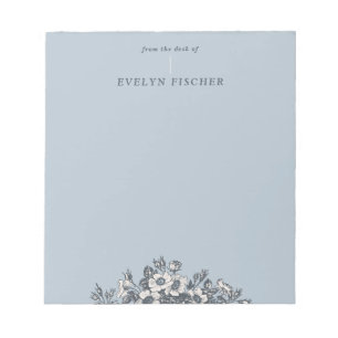 Etched Floral Illustration Notepad - Blue