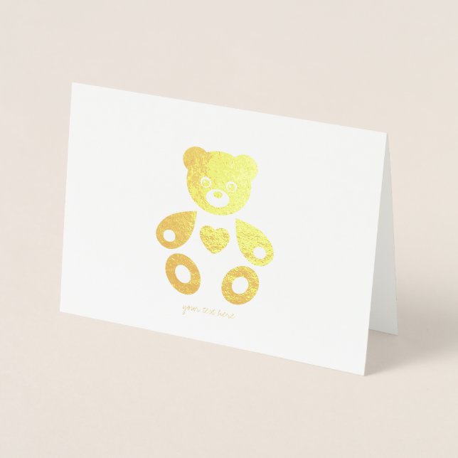 Etched Gold Foil Baby Bear Greeting Cards (Front)