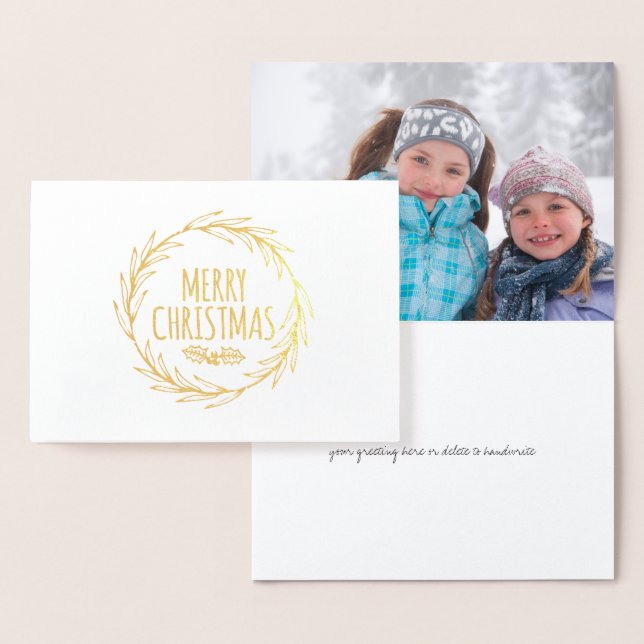 Etched Gold Foil Merry Christmas Wreath Card (Display)