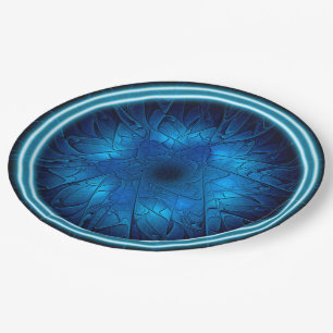 Etched-Look Blue Fractal Star of David Paper Plate