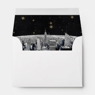 Etched NYC Skyline 2 Black Gold Star Fancy Env 1 Envelopes