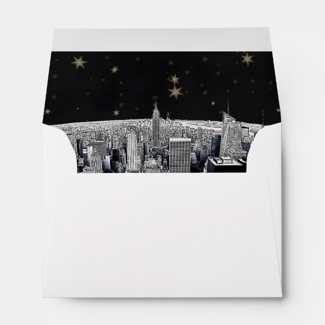 Etched NYC Skyline 2 Black Gold Star Fancy Env 1 Envelopes (Back (Bottom))