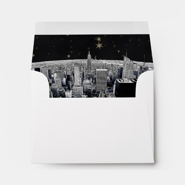 Etched NYC Skyline 2 Black Gold Star Fancy Env 3 Envelopes (Back (Bottom))