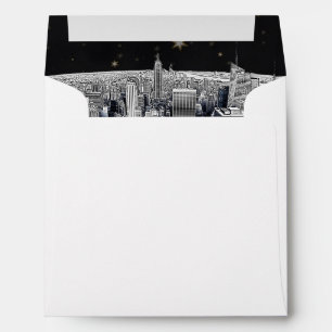 Etched NYC Skyline 2 Black Gold Star Fancy Env 4 Envelope