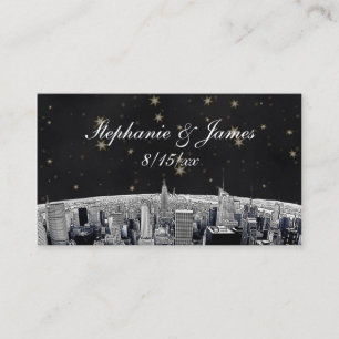 Etched NYC Skyline 2 Black Gold Star Place Cards