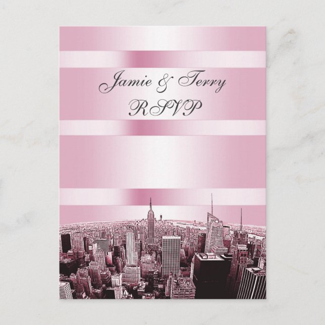Etched NYC Skyline 2 Black Pink  RSVP 1 Invitation Postcard (Front)